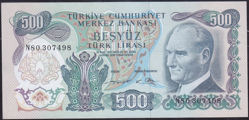 6.Emisyon 2.Tertip 500 Lira N80 307498 Çil