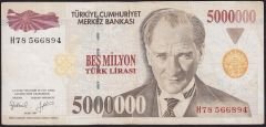 7.Emisyon 5 000 000 Lira H78 566894 Çok Temiz+