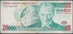 7.Emisyon 20 000 000 Lira C10 940630 Temiz
