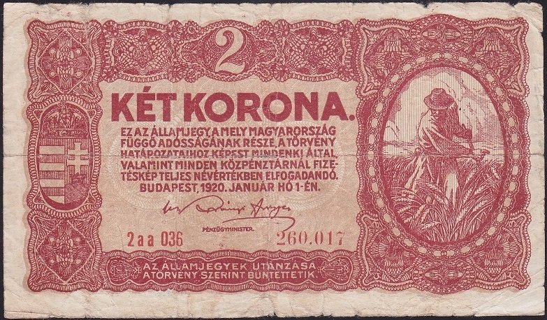 MACARİSTAN 2 KORONA 1920 TEMİZ