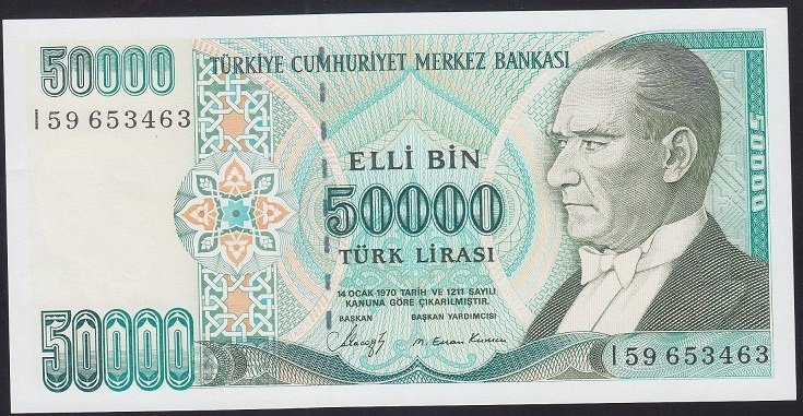 7.EMİSYON 1.TERTİP 50000 LİRA I59 653463 ÇİL