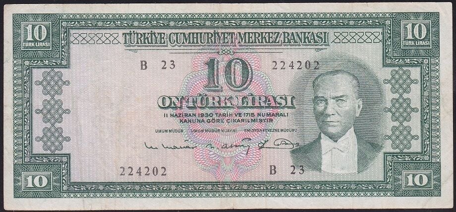 5.Emisyon 6.Tertip 10 Lira B23 224202 Çok Temiz