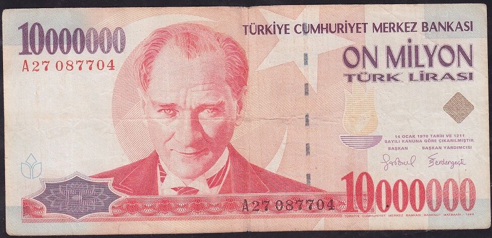 7.Emisyon 10.000.000 Lira A27 087704 Çok Temiz