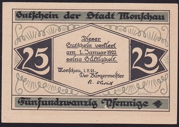 Almanya 25 Pfennig Notgeld 1922 Çil