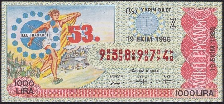 1986 19 Ekim Yarım Bilet - Z Serisi