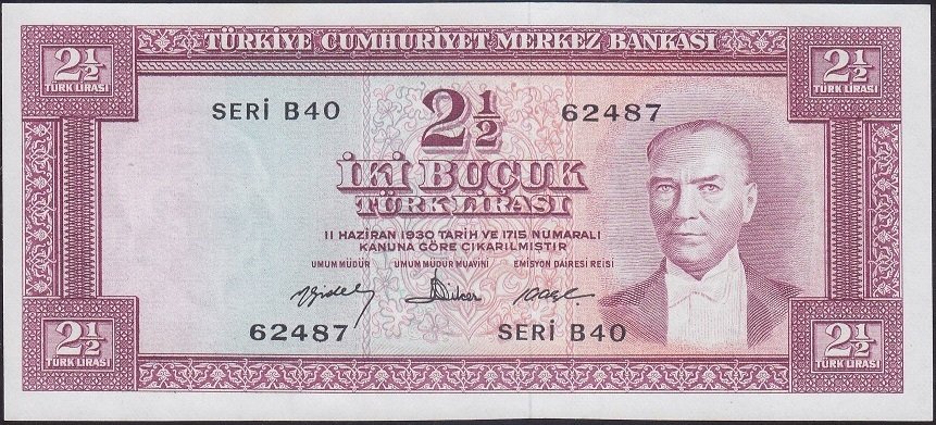 5.Emisyon 4.Tertip 2.5 Lira  B40 62487 Çil