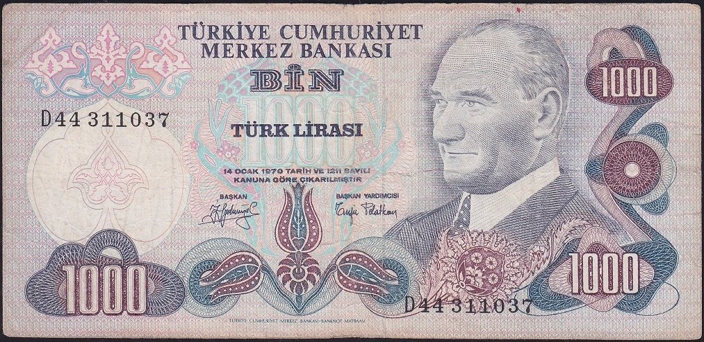 6.Emisyon 2.Tertip 1000 Lira D44 311037 Çok Temiz