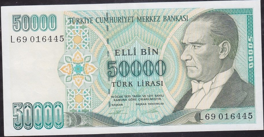 7.Emisyon 2.Tertip 50000 Lira L69 016445 Ççt +