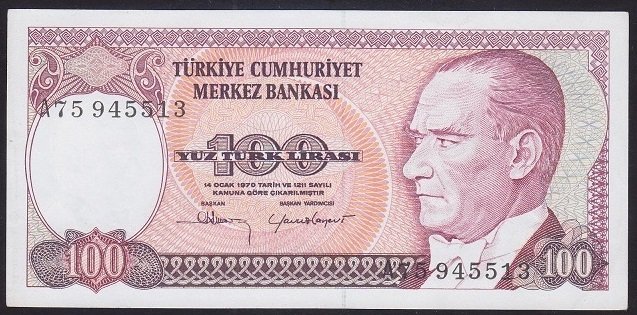7.EMİSYON 1.TERTİP 100 LİRA A75 945513 ÇİLALTI ÇİL