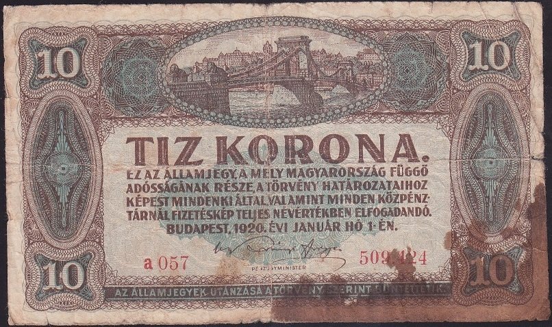MACARİSTAN 10 KORONA 1920 HALİYLE