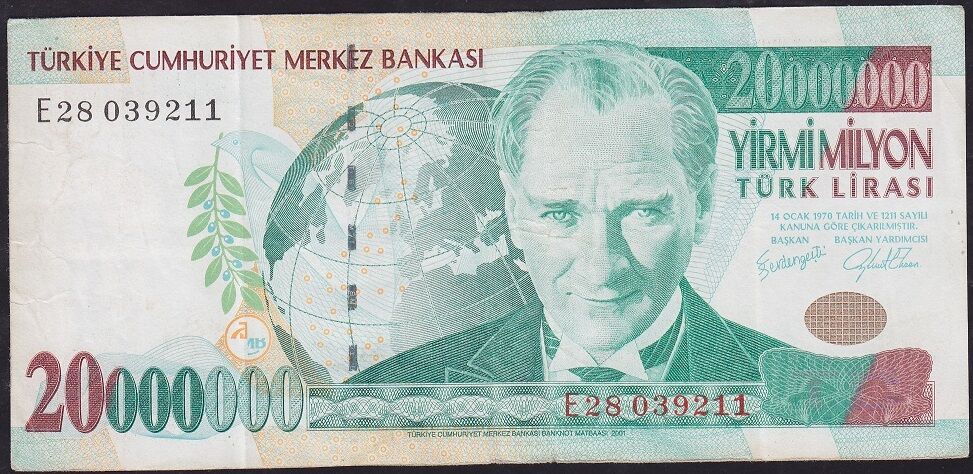7.Emisyon 20000000 Lira E28 039211 Çok Temiz+