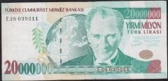 7.Emisyon 20000000 Lira E28 039211 Çok Temiz+