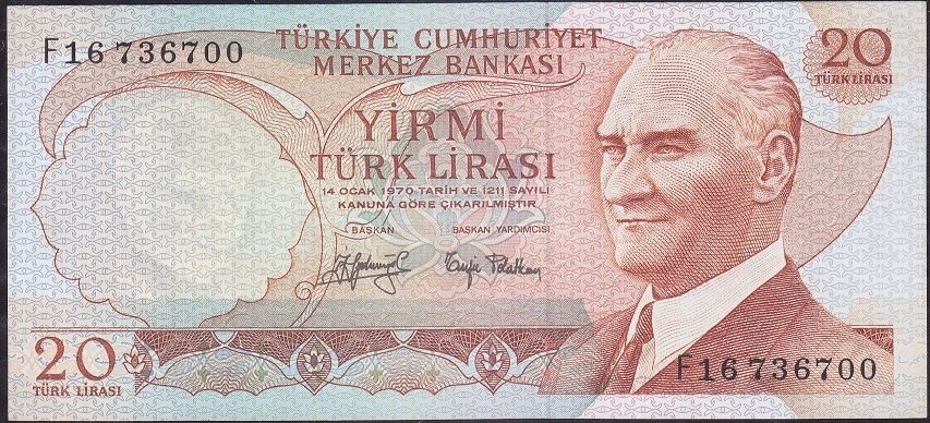 6.Emisyon 3.Tertip 20 Lira F16 736700 Çok Çok Temiz +