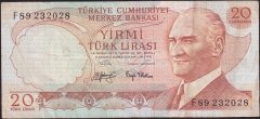 6.Emisyon 3.Tertip 20 Lira F89 232028 Çok Temiz+
