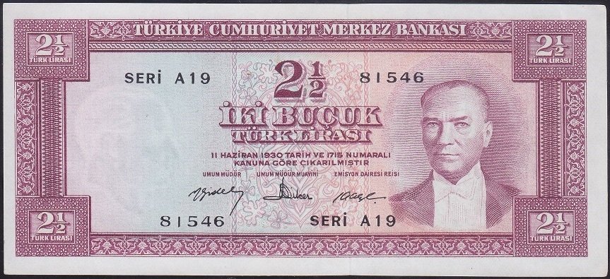 5.Emisyon 4.Tertip 2.5 Lira  A19 81546 Çilaltı Çil