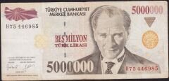 7.Emisyon 5 000 000 Lira H75 446985 Çok Temiz