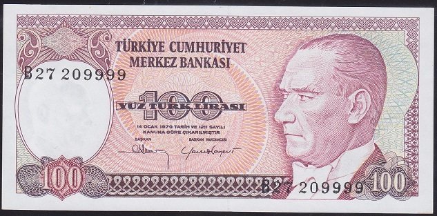 7.EMİSYON 1.TERTİP 100 LİRA B27 209999 ÇİL