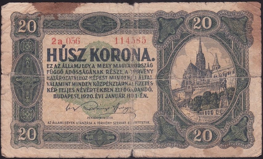 MACARİSTAN 20 KORONA 1920 HALİYLE eski kağıt para fiyatları