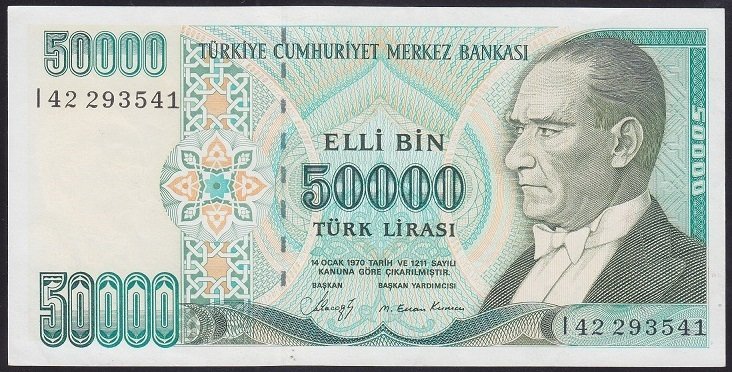 7.EMİSYON 1.TERTİP 50000 LİRA I42 293541 ÇÇT +