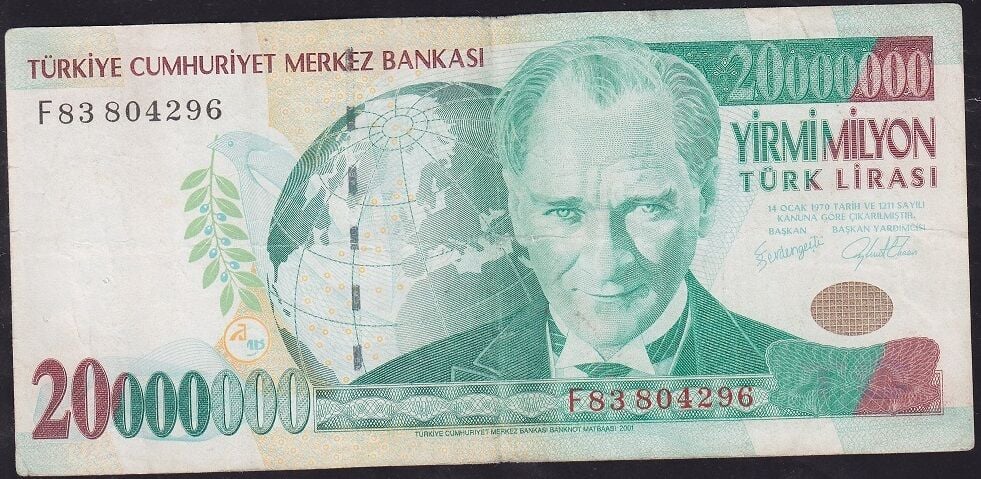 7.Emisyon 20000000 Lira F83 804296 Çok Temiz+