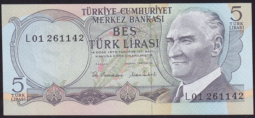 6.Emisyon 2.Tertip 5 Lira L01 261142 Çilaltı Çil