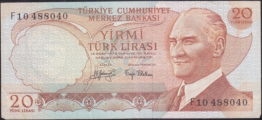 6.Emisyon 3.Tertip 20 Lira F10 488040 Çok Temiz +