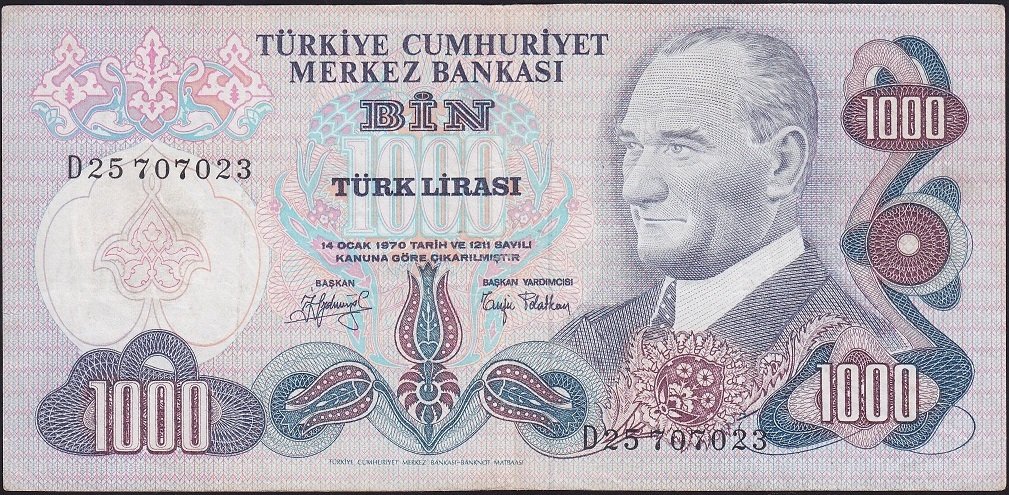 6.Emisyon 2.Tertip 1000 Lira D25 707023 Çok Temiz
