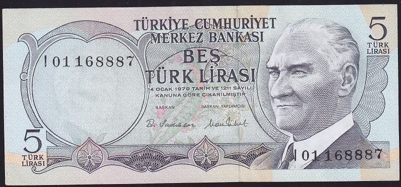 6.Emisyon 2.Tertip 5 Lira I01 168887 Ççt Çilaltı
