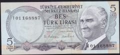 6.Emisyon 2.Tertip 5 Lira I01 168887 Ççt Çilaltı