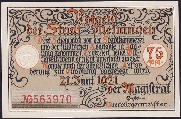 Almanya 75 Pfennig Notgeld 1921 Çil