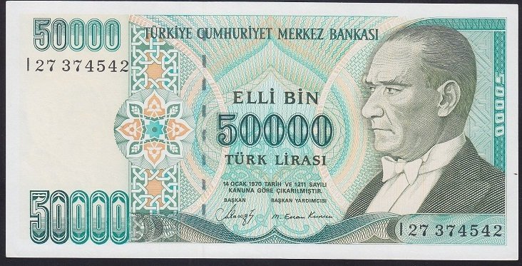 7.EMİSYON 1.TERTİP 50000 LİRA I27 374542 ÇİL