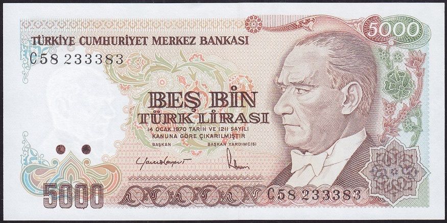 7.Emisyon 2.Tertip 5000 Lira C58 233383 Çil