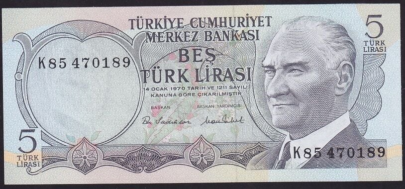 6.Emisyon 2.Tertip 5 Lira K85 470189 Çil