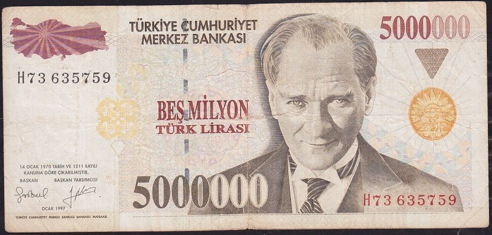 7.Emisyon 5 000 000 Lira H73 635759 Çok Temiz