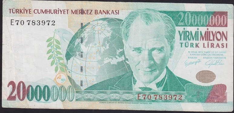 7.EMİSYON 20 000 000 LİRA E70 783972 ÇOK TEMİZ +