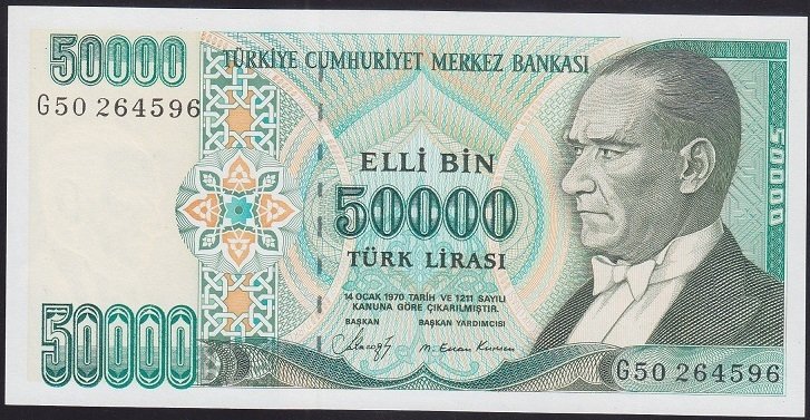 7.EMİSYON 1.TERTİP 50000 LİRA G50 264596 ÇİL