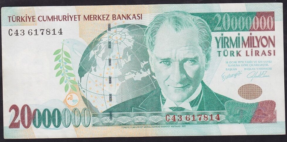 7.Emisyon 20000000 Lira C43 617814 Çok Çok Temiz