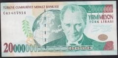 7.Emisyon 20000000 Lira C43 617814 Çok Çok Temiz