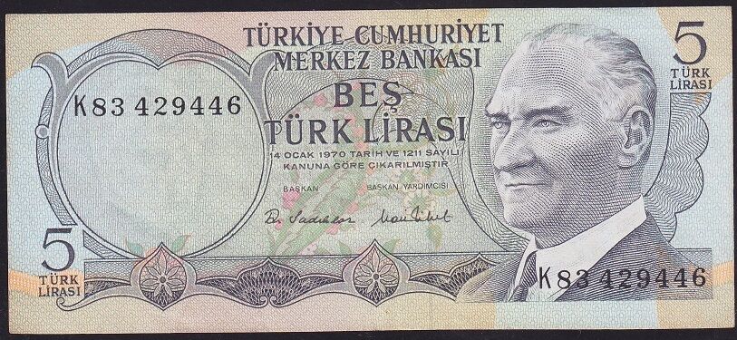 6.Emisyon 2.Tertip 5 Lira K83 429446 Çok Temiz+