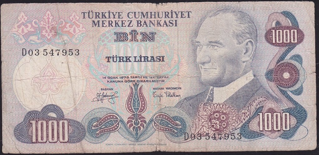 6.Emisyon 2.Tertip 1000 Lira D03 547953 İyi