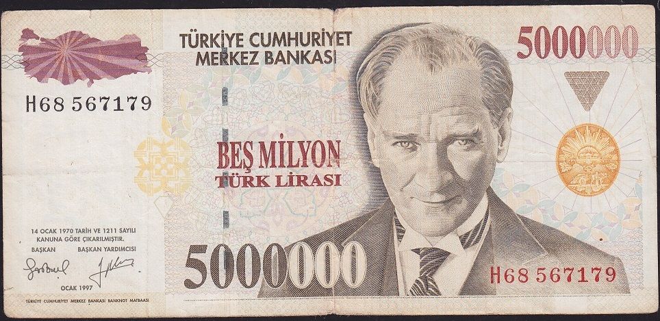 7.Emisyon 5 000 000 Lira H68 567179 Temiz