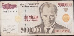 7.Emisyon 5 000 000 Lira H68 567179 Temiz