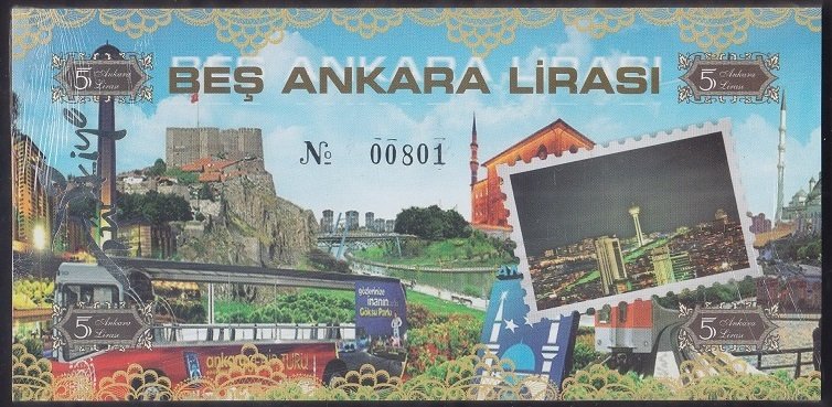 ÖZEL BASKI 5 ANKARA LİRASI - HOLOGRAMLI - EMNİYET ŞERİTLİ - SERİ TAKİPLİ DESTE (100 ADET) 801-900 ARASI