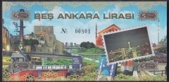ÖZEL BASKI 5 ANKARA LİRASI - HOLOGRAMLI - EMNİYET ŞERİTLİ - SERİ TAKİPLİ DESTE (100 ADET) 801-900 ARASI