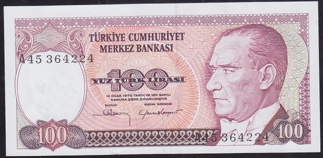 7.EMİSYON 1.TERTİP 100 LİRA A45 364224 ÇÇT ÇİLALTI