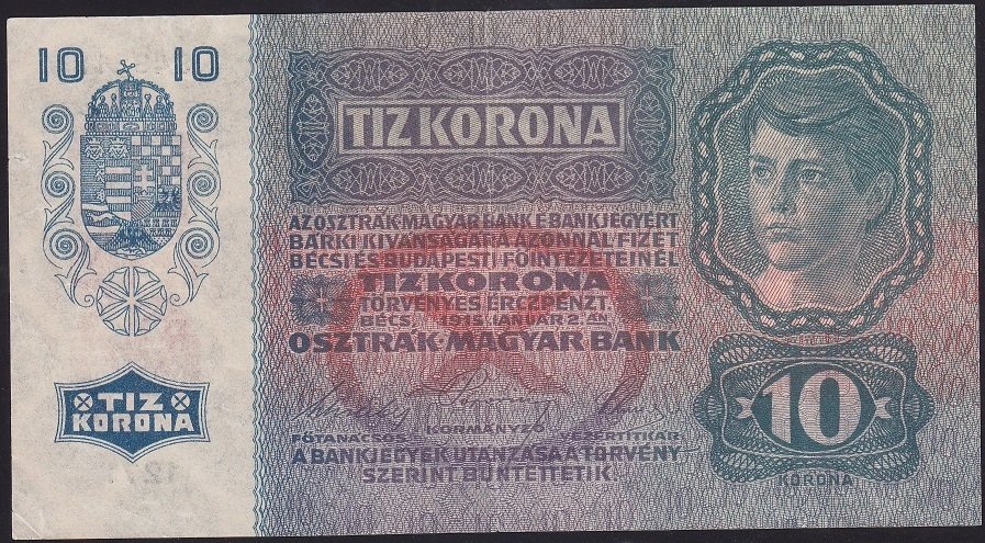 AVUSTURYA MACARİSTAN 10 KORONA 1915 (1919) ÇOK TEMİZ +