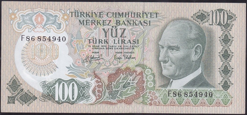 6.EMİSYON 2.TERTİP 100 LİRA F86 854940 ÇİLALTI