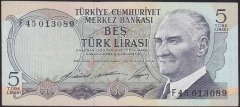 6.EMİSYON 1.TERTİP 5 LİRA F45 013089 ÇÇT ÇİLALTI eski para değerleri