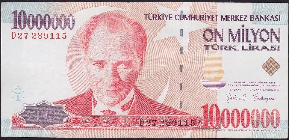 7.Emisyon 10 000 000 Lira D27 289115 Çok Temiz+