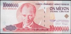 7.Emisyon 10 000 000 Lira D27 289115 Çok Temiz+